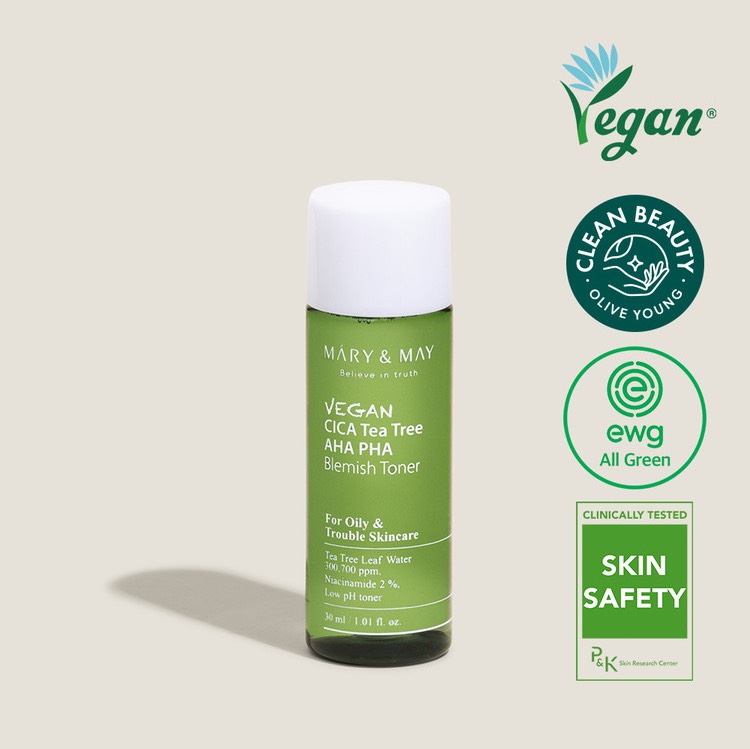 [Mary&May] (Mini)  تونر مقشر لطيف Vegan
CICA Tea Tree AHA PHA
Blemish Toner 30ml